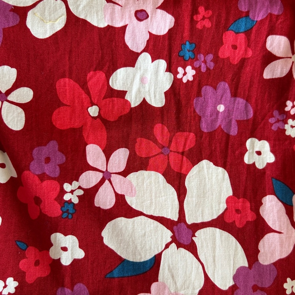 Fore Boho Red Floral Babydoll Dress Large Sweetheart Puff Sleeve 100% Cotton - Picture 8 of 9